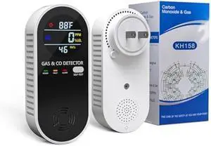 Natural Gas Detectors &Plug in Carbon Monoxide Detector 4 in 1 Co and Gas Detector Temp Humidity MonitorPropane, LPG, Gas Detector for HomeKitchen,HotelsRV.2 Pack