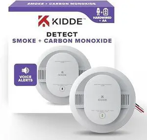 Kidde Hardwired Smoke & Carbon Monoxide Detector, AA Battery Backup, Voice Alerts, Interconnectable, LED Warning Light Indicators, White