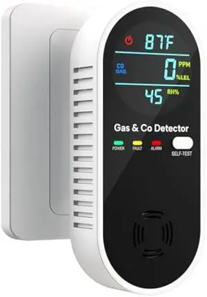 4-in-1 Upgraded Natural Gas Leak Detector and Carbon Monoxide Detectors, Dual Sensor Gas Leak Detector & Carbon Monoxide Detectors Plug in (Temperature & Humidity) for Home, RV (Black)