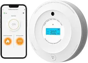 AEGISLINK Wi-Fi Combination Smoke and Carbon Monoxide Detector with LCD Display & Replaceable Battery, Compatible with TuyaSmart & Smart Life App, SC-WF240