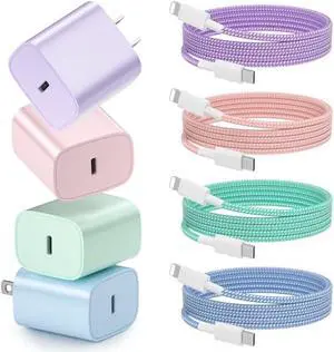 Phone Charger Fast Charging, 4 Pack 20W USB C Wall Charger Block with 6FT Charging Cable Type C Fast Charge Block Compatible with Phone 14/14 Pro Max/13/13 Pro/12/12 Pro/11/11 Pro/XS, Pad and More
