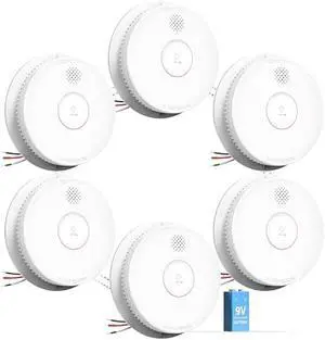 SITERWELL Smoke Detector, Hardwired Interconnected Smoke Detector, Photoelectric Smoke Alarm with 9V Backup Battery, Fire Alarm with Test/Silence Button, UL217-10th Listed, GS562A, 6 Packs