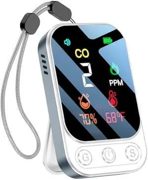 Portable Carbon Monoxide Detectors [3-in-1] Mini Size CO Monitor with Kickstand & Lanyard Alarm [ CO Temperature Humidity Sensor ] for Outdoor Camping Travel RV Home Hotel (3IN1 Grey)