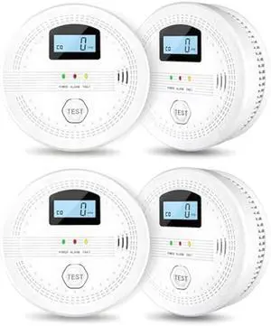 4 Packs Smoke and Carbon Monoxide Detectors, 2 in 1 CO & Smoke Fire Alarm for Home,Smoke Combination CO Alarm with LCD Display,Replaceable Battery Operated, Easy to Install