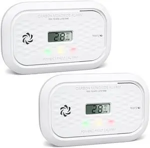 2 Pack Carbon Monoxide Detectors,10 Year Battery Carbon Monoxide Alarm, CO Detector with LCD Display, 3 LED Lights CO Alarm for Home