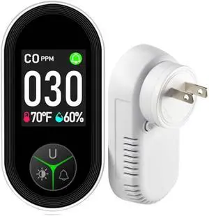 Carbon Monoxide Detector Plug in, Carbon Monoxide Detector Plug in Wall with Temperature Humidity Sensor Built-in, Alarm Function with Clear LCD Display CO Detector for Home Kitchen RV Travel
