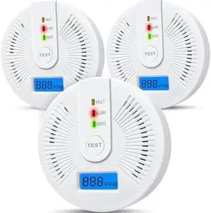 Carbon Monoxide Detectors 3 Packs,CO Alarm Detectors Monitor Battery Operated with LCD Digital Display for House Kitchen Office Hotel RestaurantBatteries NOT Included