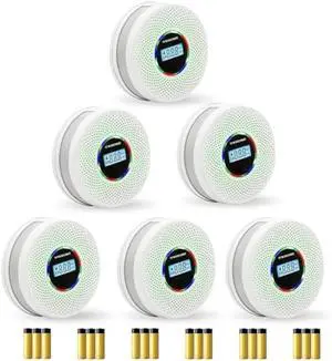 6 Pack Upgraded Combination Smoke and Carbon Monoxide Alarm Detector, Dual Sensor Smoke Alarm&Carbon Monoxide Detector (Includes Battery)