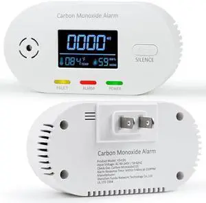 Carbon Monoxide Detectors,Plug in Carbon Monoxide Detector with CO Alarm Monitor Temperature Humidity Sensor,3-in-1 CO Detector with LCD Display for Home/Kitchen/Hotel/Bedroom (White)