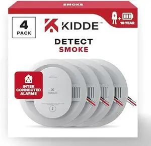 Kidde Hardwired Smoke Detector, 10-Year Battery Backup, Interconnectable, LED Warning Light Indicators, 4 Pack