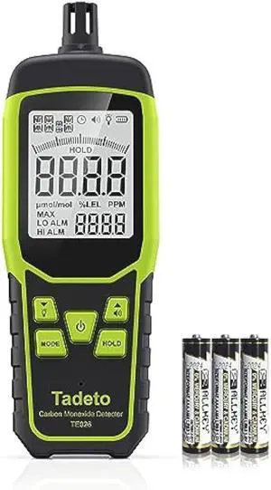 Carbon Monoxide Detectors, Portable CO Detector with Audible & Visual Alarm, 2.4-in Backlit Screen 0-1000PPM Travel CO Gas Meter for Home, Industrial and Outdoor (Includes Battery x3)