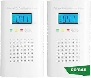 Combination Gas and Carbon Monoxide Detector Plug-in | CO Alarm & Natural Gas Combustible Detector | Digital Display, Battery Backup, Easy Install | for Home Kitchen Safety Monitoring 2-Pack