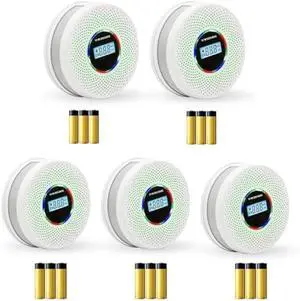 5 Pack Upgraded Combination Smoke and Carbon Monoxide Alarm Detector, Dual Sensor Smoke Alarm&Carbon Monoxide Detector (Includes Battery)