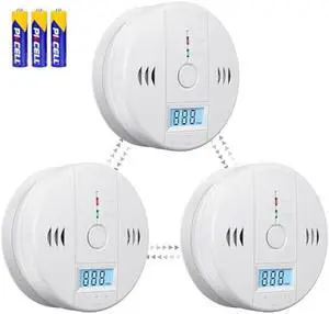 3 Units Carbon Monoxide Detectors, CO Detector, Carbon Monoxide Alarm Battery Powered with LCD Display, co2 Detector with UL 2034 Standards, Carbon Monoxide Detector for Travel (Batteries Included)