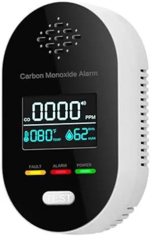 1 Pack Carbon Monoxide Detectors 3-in-1, Plug in CO Detector with Temperature & Humidity Display, CO Monitor Alarm with Clear LCD Display & Sound Warning for Home, Hotel, Car and Living Area