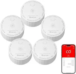 HEIMAN Smart Mini Carbon Monoxide Detector WiFi CO Detector, Mobile App Alerts, Portable Carbon Monoxide Alarm for Travel, Low Battery Indicator, C1-W (5 Pack)