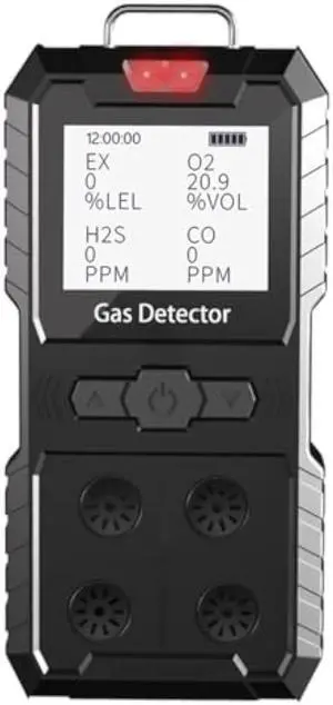 4 Gas Detector, Portable 4 Gas Monitor Multi Gas Detector H2S,O2,CO and EX Rechargeable LCD Display H2s Monitor, Quality Sensor 4 Gas Meter Gas Sniffer (Black)