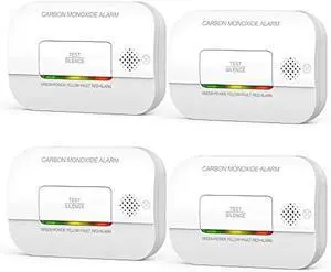 Carbon Monoxide Detector, 7 Year Sensor Life CO Detector with Battery Warning Indicator and Test Button, 85 dB, for Ceiling and Wall Mounting, White (4 Pack)