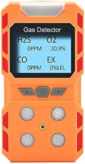 Portable 4 Gas Detector, Sound Light Vibration Multi-Gas Monitor Meter, Rechargeable LCD Screen Backlight -Ready to Use
