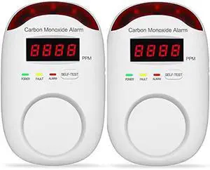 Plug-in Type Carbon Monoxide Alarm, CO Detector Monitor with LED Digital Display and Voice Alert for Home/Kitchen - 2 Pack