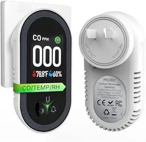 [2025 New Upgraded] MOES Carbon Monoxide Detectors Plug in, 3 in 1 Carbon Monoxide Detector with Temperature Humidity Sensor Built-in, CO Monitor Alarm Sound Warning for Kitchen/Garage/Fireplace/RV