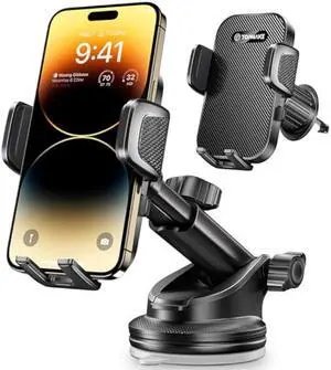 Topmake Car Phone Holder Mount,2025 Upgrade 3-in-1 Cell Phone Holder for Car, Dashboard Windshield, Suction Cup Hands-Free Car Phone Stand, Automobile Cradles Universal,Black