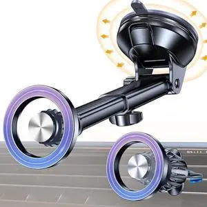 Coolpow for MagSafe Car MountWindshield+Vent+DashMagnetic Phone Holder for Car Phone Holder Mount Cell Phone Holders for Your Car Accessories Suction Cup Stand for Garmin GPS for iPhone 17 16 15 14