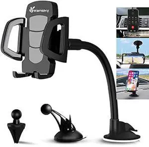 Vansky Car Phone Holder Mount, 3-in-1 Universal Cell Phone Holder Car Air Vent Holder Dashboard Mount Windshield Mount Fit for iPhone 16 15 14 13 Pro Max, Samsung S24 S23 LG Sony and More