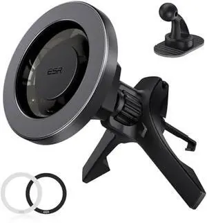 ESR for MagSafe Car Mount, Magnetic Phone Holder for Car Air Vent, Car Phone Holder Mount for iPhone 17/16/16e/15/14/13/12/Samsung, All Smartphones(2 Metal Rings Included),Charging Not Supported