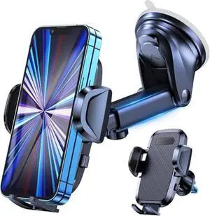 KNZ Car Phone Holder Dashboard Windscreen Vent Clip Handsfree Mobile Mount Stand Cradle for 16 15 Pro Max 14 13 12 All Phones (Black)