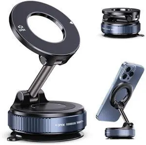 Vacuum Magnetic Suction Phone Holder, Foldable and Retractable Hands-Free Suction Cup Phone Mount for Car/Gym/Mirror/Smooth Surface, Compatible with iPhone Android and All Smartphones (Black)