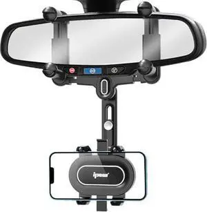 IPOW Large Rearview Mirror Phone Holder, Rotatable and Retractable, Anti-Shake Phone Mount for Car Compatible with iPhone 17/16/15/14/13/12/11 Pro Max, Samsung All 4-7 Inch Phones