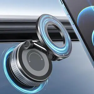 Vacuum Suction Magnetic Phone Holder, 2025 Upgraded Foldable Retractable Suction Cup Car Phone Mount for Magsafe, 360° Adjustable Magnetic Phone Stand for Cars/Gyms/Mirrors/Smooth Surface