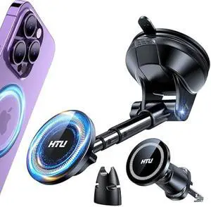 2025 Upgraded for Magsafe Car Mount [80LBS Strongest Suction & Military-Grade] Powerful Magnetic Cell Phone Holder for Car Dashboard Windshield for iPhone 16 15 14 Pro Max Mini (Black)