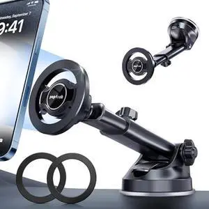 pop-tech for Magsafe Car Mount, Windshield Ultra Magnetic Phone Holder for Car, Dashboard Adjustable Military Suction Cup Phone Mount for iPhone 16 Pro Max 15 14 13 12 Plus, Smartphones, All Phones