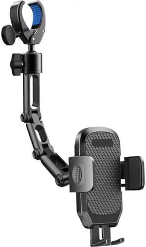 Phone Holder Car, Rear View Mirror Phone Holder - Aluminum Alloy Mount Multi-Angle Adjustment Rotatable and Retractable Compatible with All 4-7 Inch iPhone and Android Cell Phones (Black)