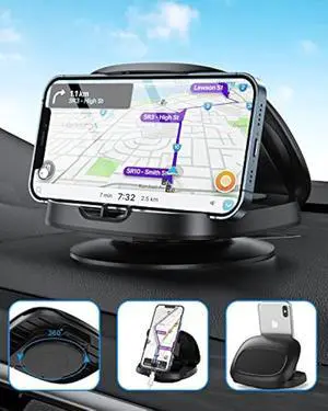 Phone Mount for Car, 360° Rotatable Dashboard Horizontal & Vertical Viewing Cell Phone Holder, Washable Reusable Car Phone Mount, for iPhone Samsung & Smartphones