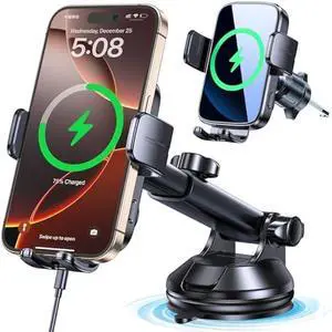 Kaistyle Wireless Car Charger Mount, Wireless Phone Charger for Car Auto Clamping Car Phone Holder Charger Wind + Vent + Dash Car Wireless Charger for Car for iPhone 16 15 14, Galaxy S24 S23 S22 etc