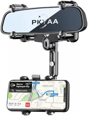 PKYAA Rearview Mirror Phone Holder for Car, 360° Rotating Rear View Mount with Adjustable Arm Length, Upgraded Four Corners Fixed Anti-Shake Multifunctional Design for All Smartphones PKYAA Rearview Mirror Phone Holder for Car, 360° Rotating Rear View Mount with Adjustable Arm Length, Upgraded Four Corners Fixed Anti-Shake Multifunctional Design for All Smartphones