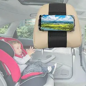 Phone Mount for Car Headrest Fits All 3.5-7 Inch Cell Phone and Devices Silicone Car Phone Holder Mount for Kids in Back Seats - Black