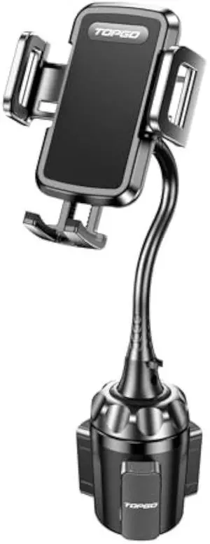 TOPGO Cup Phone Holder for Car [Upgraded Adjustable Gooseneck & Firmly Stable] Car Phone Mount Cell Phone Automobile Cradles for iPhone 16 and All 4-7 inches Smartphone(Black)