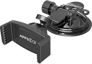 APPS2Car Suction Cup Phone Holder for Car with Adjustable Arm, Low Profile Dashboard Phone Mount Compact Windshield Window Dash Mobile Stand Compatible w/All iPhone and Android Cell Phones