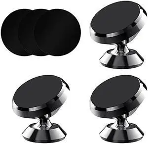 [3 Pack] Magnetic Phone Car Mount with Black Metal Plates, Car Sturdy Stick-on Cell Phone Holder Car Built-in Amazing Strong Magnets, Hands Free Magnetic Car Phone Holder with Strong Adhesive