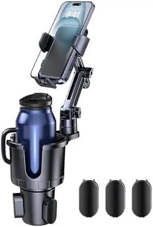 Car Cup Holder Phone Mount, 2 in 1 Cup Holder Cell Phone Holder with Expander Adjustable Base for Car,360°Rotation Phone Mount Compatible with 4-7 iPhone Smartphones and Most Bottles