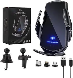 Wireless Car Charger Phone Mount 15W Fast Charging Auto Clamping Car Charger Car Phone Holder Mount Wireless Charging Mount Compatible with All Android Smartphone (Black)