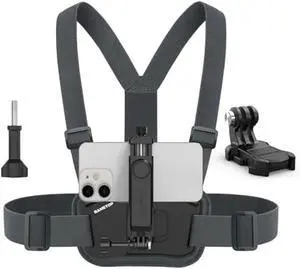 Phone Chest Mount Harness Holder Mobile Phone Strap Clip Compatible with iPhone Samsung GoPro 13/12/11/10/9/8 DJI Osmo and Most Cell Phones Action Cameras POV/VLOG