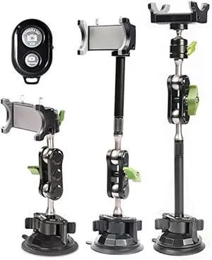 leepiya Car Phone Mount Video Recording Universal Magic Arm Suction Car Phone Holder Mount Windshield Window Glass Dashboard Vlog Shooting Car Phone Mount for All Smartphones & Cars