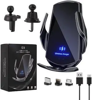 Wireless Car Charger Car Phone Holder Mount Wireless Charging 15W Fast Charging Auto Clamping Car Charger Phone Mount Holder fit for All Android Smartphone(Black)