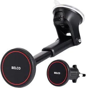 BELCO Magnetic Phone Holder for Car  Suction Cup Phone Mount with Adjustable Rotating Arm and Lock Mechanism for Dashboard, Windshield, Air Vent  Compatible with iPhone and Android