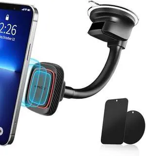 APPS2Car Magnetic Car Phone Holder Mount [6 Strong Magnets], Cell Phone Holder Car [Suction Cup], Phone Car Holder Mount [Windshield Dashboard] fit for Most Smartphones & Mini Tablets
